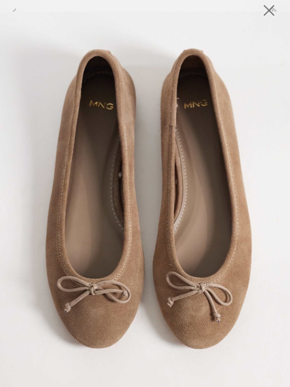 Mango Taupe Suede Ballet Flats with Bow